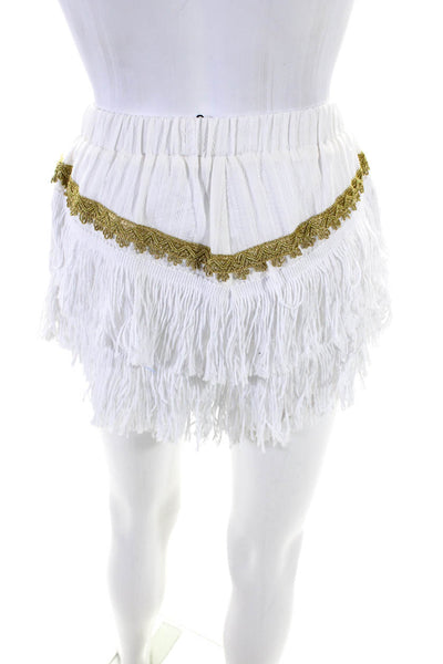 Evita Bardi Womens Cotton Elastic Waist Fringe Trim Short Shorts White Size S