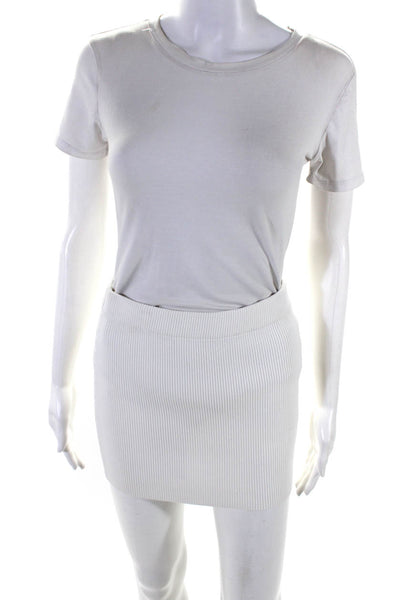 Victor Glemaud Womens Ribbed Elastic Waist Stretch Mini Skirt White Size S