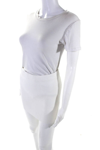 Victor Glemaud Womens Ribbed Elastic Waist Stretch Mini Skirt White Size S