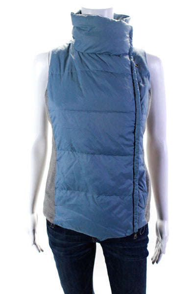 915 Womens Front Zip Collared Down Quilted Vest Jacket Blue Gray Size Small