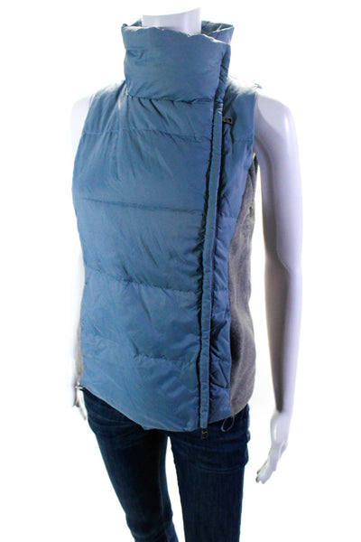 915 Womens Front Zip Collared Down Quilted Vest Jacket Blue Gray Size Small