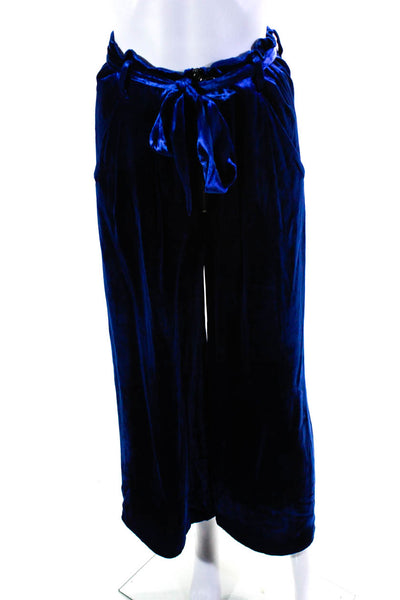 Intermix Womens Front Zip Belted High Rise Velvet Wide Leg Pants Blue Size 2