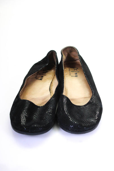 FS/NY Womens Black Suede Printed Slip On Ballet Flats Size 9.5