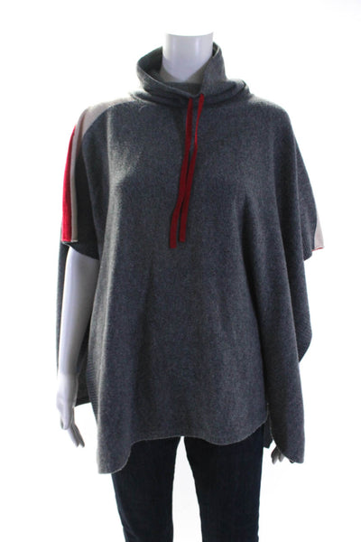 Tahari Womens Turtleneck Poncho Sweater Gray Ivory Wool Size One Size