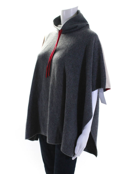 Tahari Womens Turtleneck Poncho Sweater Gray Ivory Wool Size One Size