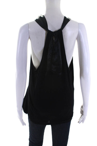 Tahari Womens Tie Neck Sleeveless Tank Top Black Size Medium