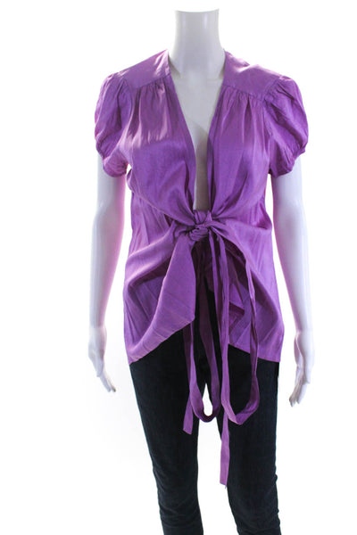 Calypso Christiane Celle Womens Silk Short Sleeve Wrap Blouse Pink Size Large