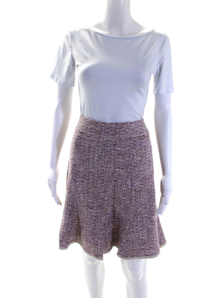 Nanette Lepore Womens Tweed Trumpet Skirt Purple Ivory Cotton Size 6