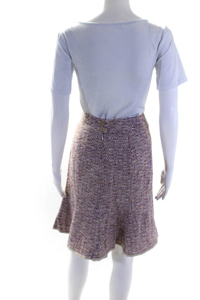 Nanette Lepore Womens Tweed Trumpet Skirt Purple Ivory Cotton Size 6