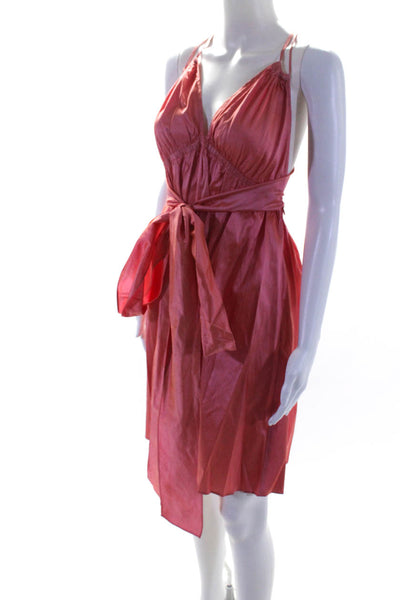 Calypso Christiane Celle Womens Silk Halter Neck Dress Coral Pink Size Large