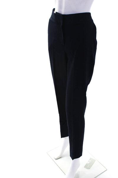 CH Carolina Herrera Womens Low Rise Slim Leg Pleated Pants Navy Blue Size 8