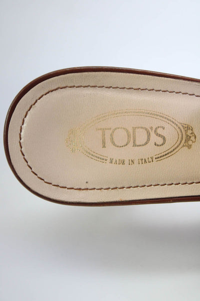 Tod's Women's Leather Trim Peep Toe Slingback Bow Heels Brown Size 8