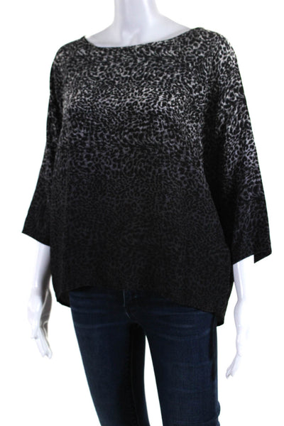 Joie Women's Drop Shoulder Animal Print Silk Blouse Gray Black Size S