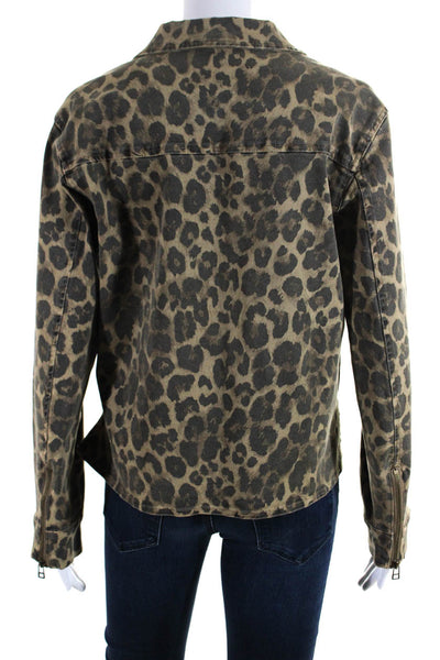 Pam & Gela Women's Animal Print Jean Jacket Beige Size S