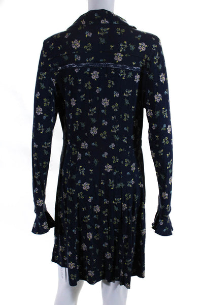 Free People Womens Floral Print Collared A Line Dress Navy Blue Size Large