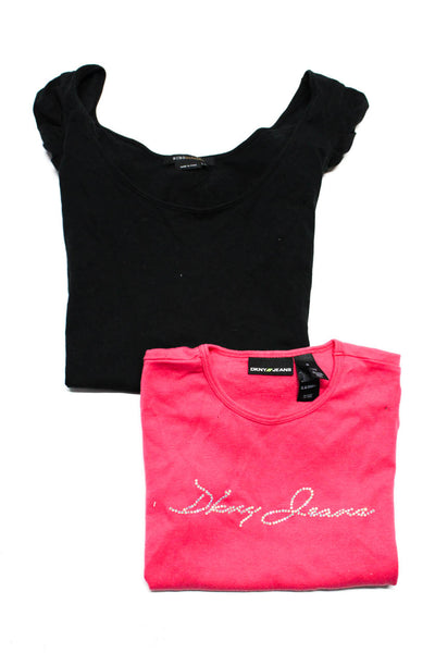 DKNY Jeans BCBG Max Azria Womens Cotton Ruche Studded T-Shirts Pink Size M Lot 2