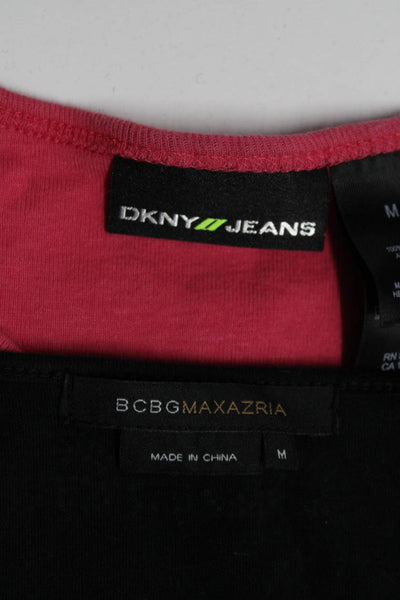 DKNY Jeans BCBG Max Azria Womens Cotton Ruche Studded T-Shirts Pink Size M Lot 2