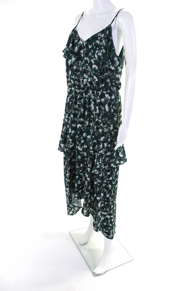 Parker Womens Spaghetti Strap V Neck Floral Tiered Dress Green Black Size Medium