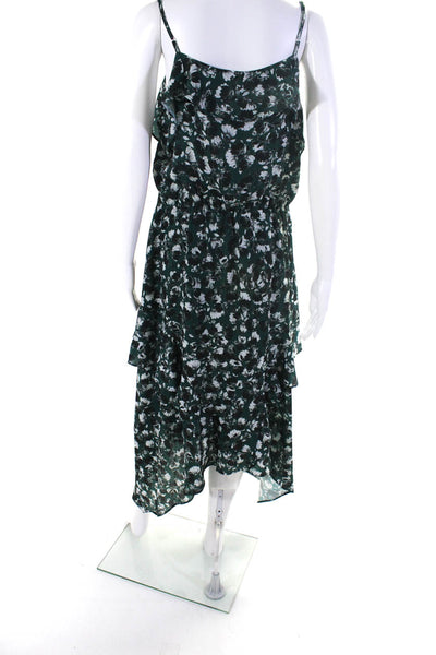 Parker Womens Spaghetti Strap V Neck Floral Tiered Dress Green Black Size Medium