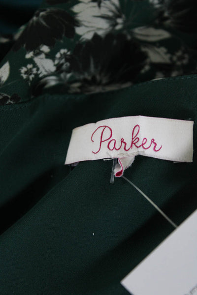 Parker Womens Spaghetti Strap V Neck Floral Tiered Dress Green Black Size Medium