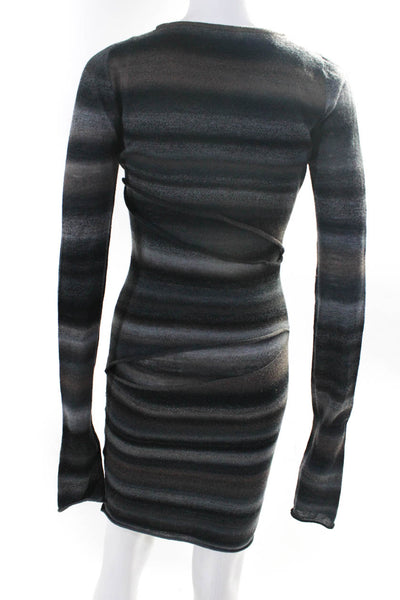 ALC Womens Long Sleeve Scoop Neck Striped Mini Sweater Dress Gray Brown Small