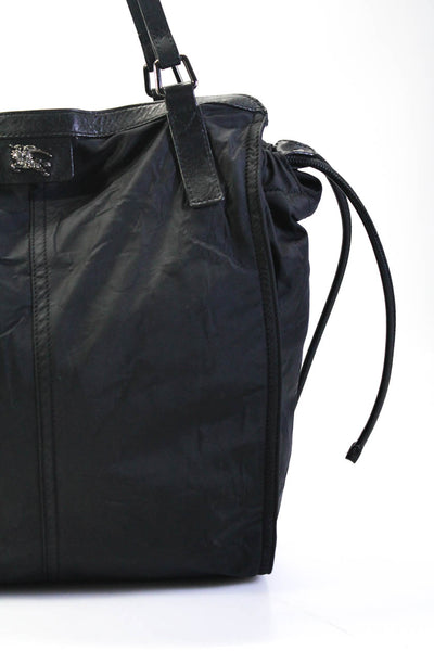 Burberry Womens Double Handle Zip Drawstring Top Nylon Tote Handbag Black
