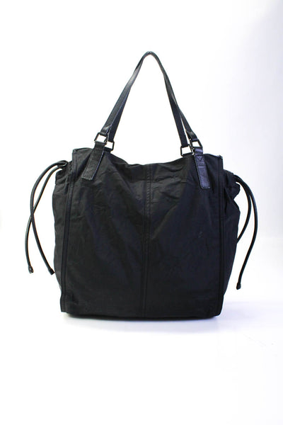 Burberry Womens Double Handle Zip Drawstring Top Nylon Tote Handbag Black
