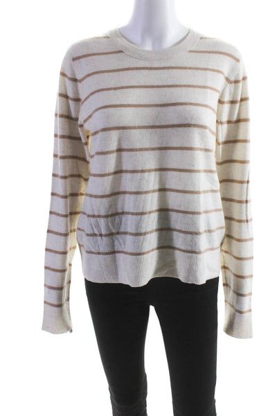 Vince Mens Beige Brown Striped Cashmere Crew Neck Pullover Sweater Top Size XL