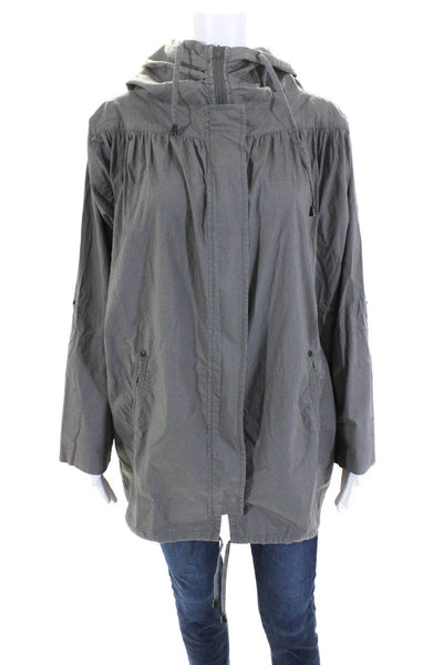 Comptoir Des Cotonniers Womens Cotton Full Zip Hooded Anorak Jacket Gray Size 1