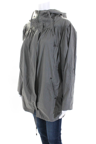 Comptoir Des Cotonniers Womens Cotton Full Zip Hooded Anorak Jacket Gray Size 1