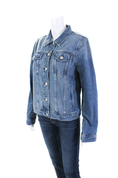 J Crew Womens Cotton Denim Stonewashed Button Down Short Jean Jacket Blue Size M