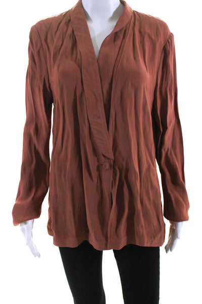 LPA Womens Collared Buttoned Long Sleeve Blouse Top Orange Size L
