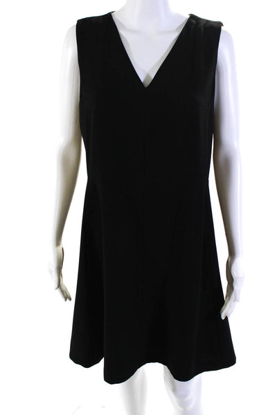 Vince Womens Solid Black V-Neck Zip Back Sleeveless Shift Dress Size 12