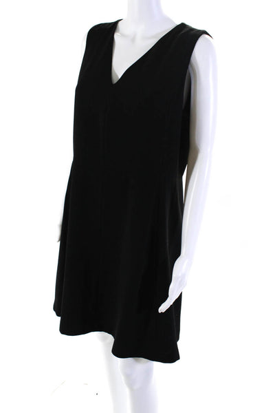 Vince Womens Solid Black V-Neck Zip Back Sleeveless Shift Dress Size 12