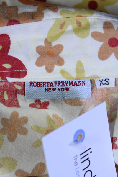 Roberta Freymann Women's Cotton Floral V-Neck Tie Front Blouse White Size XS