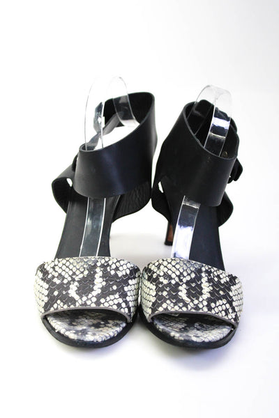 Vince Womens Leather Python Print Ankle Strap Heels White Black Size 8.5US 39.5E