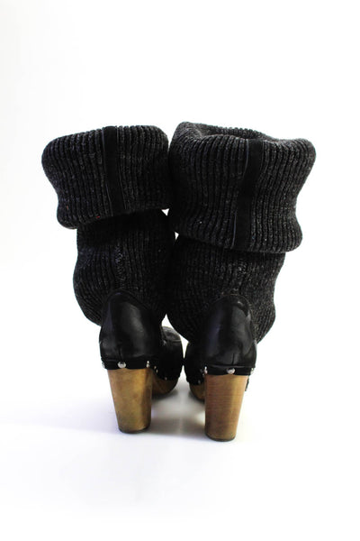 Woodies By Jeffrey Campbell Womens Knit Roll Down Platform Boots Black Size 9US