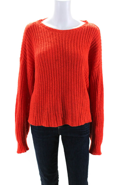 Eileen Fisher Womens Cotton Thick Knit Cropped Pullover Sweater Orange Size L