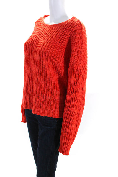 Eileen Fisher Womens Cotton Thick Knit Cropped Pullover Sweater Orange Size L