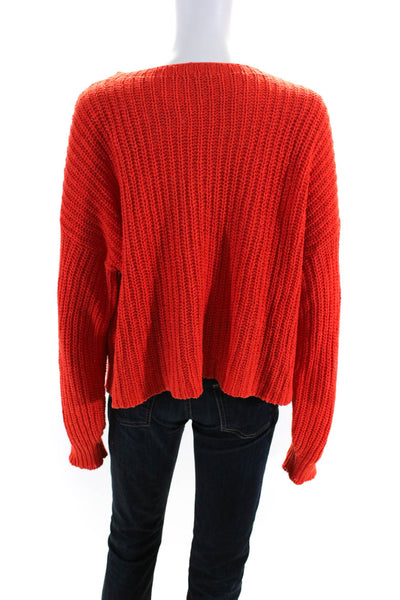 Eileen Fisher Womens Cotton Thick Knit Cropped Pullover Sweater Orange Size L