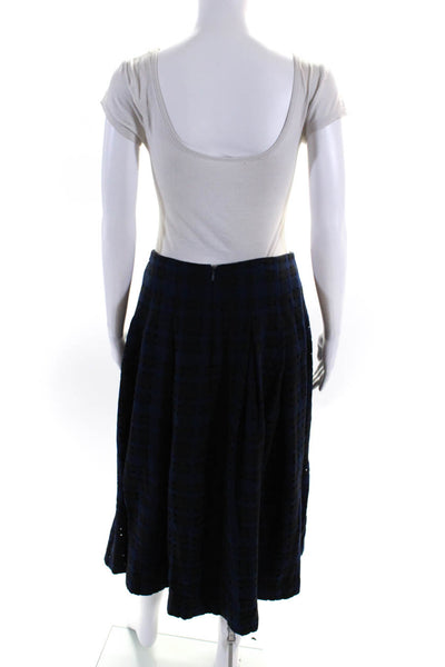 Oscar de la Renta Womens Navy Wool Plaid Textured Lined A-Line Skirt Size 8