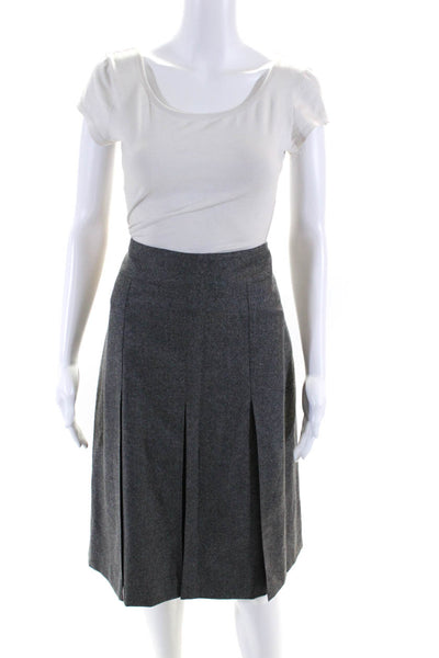 Escada Womens Solid Gray Wool Pleated Lined Midi A-Line Skirt Size 42