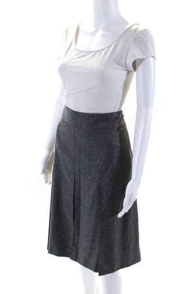 Escada Womens Solid Gray Wool Pleated Lined Midi A-Line Skirt Size 42