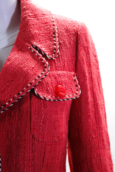 Ellen Tracy Womens Cotton Striped Print Buttoned Collared Blazer Pink Size 2