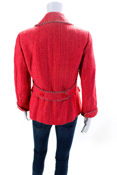 Ellen Tracy Womens Cotton Striped Print Buttoned Collared Blazer Pink Size 2