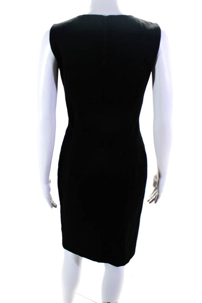 DKNY Womens Wool Houndstooth Print Wrap V-Neck Zipped Sheath Dress Black Size 2