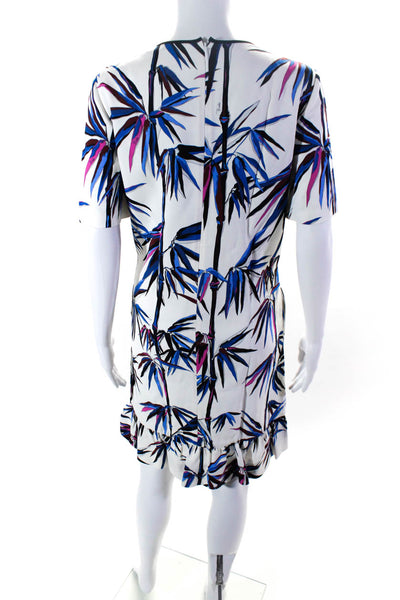 Emilio Pucci Womens Woven Print Short Sleeve Pleated Sheath Dress White Size US8