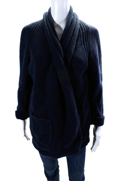 J Crew Womens Long Sleeve Open Front Cardigan Sweater Navy Cotton Size Medium