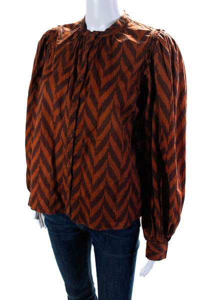 Ulla Johnson Womens Chevron Striped Button Down Shirt Brown Cotton Size 0