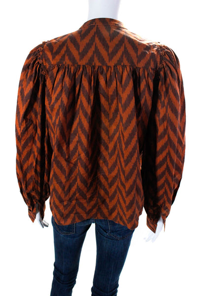 Ulla Johnson Womens Chevron Striped Button Down Shirt Brown Cotton Size 0